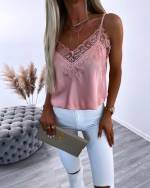 Pink Lace-edged Silky Top