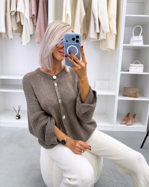 Taupe Button-up Knit Cardigan
