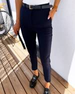Navy Blue Belted Formal Pants