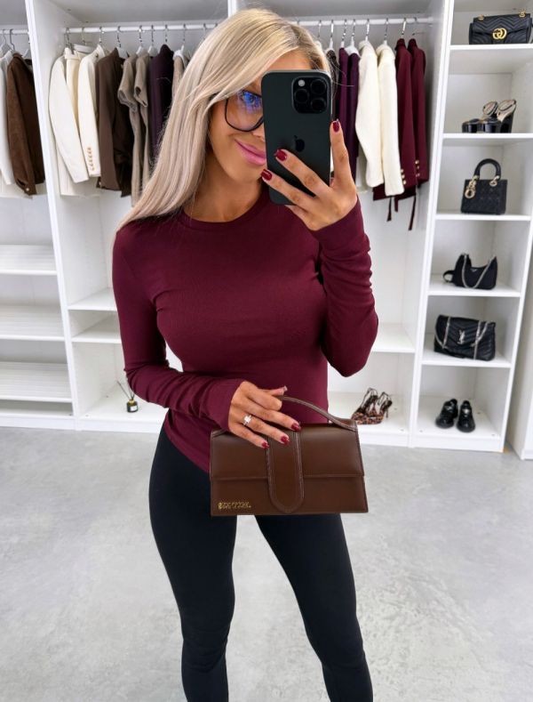 темно-красный Обтягивающий топ с длинными рукавами