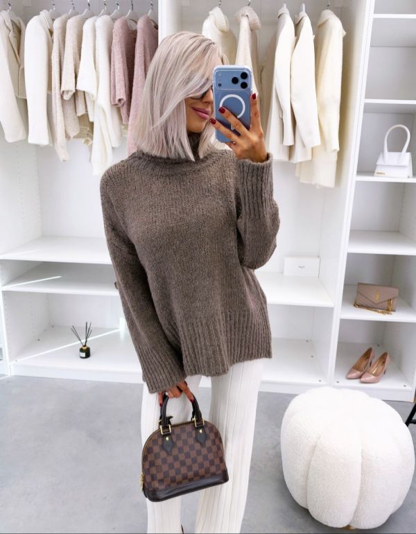 Taupe High-neck Knit
