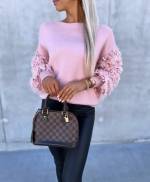 White Sweater With Sequins And Feathers