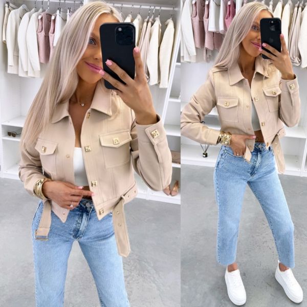 Beige Fitted Jacket With Snap Buttons