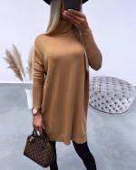 Camel High-collar Sweater Dress