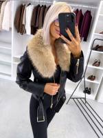Коричневый Куртка из искусственного меха с деталями золотистого оттенка