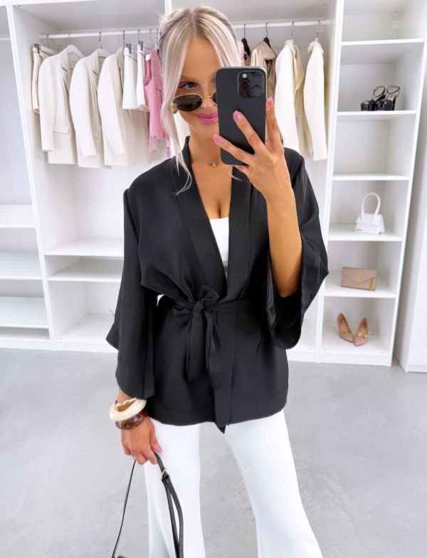 Black Silky Tie-front Jacket