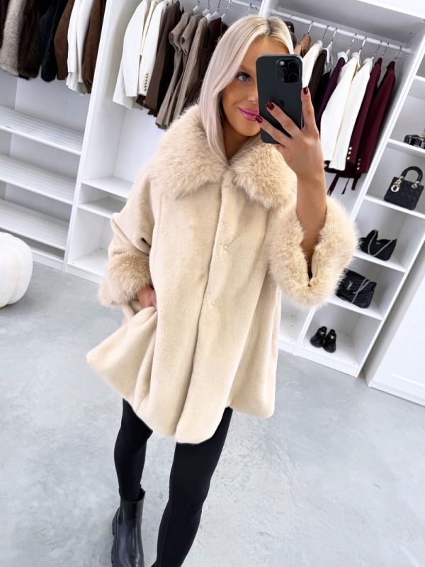 Beige Soft Faux Fur Jacket-coat