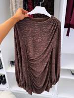 Brūns Elastīga Pieguļoša Kleita Ar Platām Piedurknēm