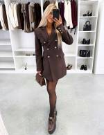 Brązowy Sukienka Marynarkowa Z Paskiem