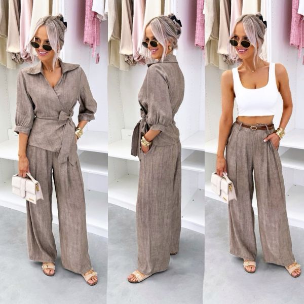 Taupe Two-piece Wrap Set