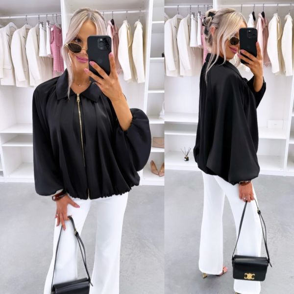 Black Silky Zip-up Jacket