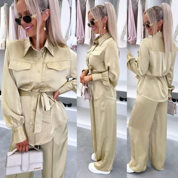 Olive Green Silky Two-piece Set