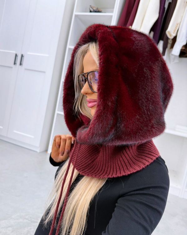 темно-красный Шапка-бини с воротником