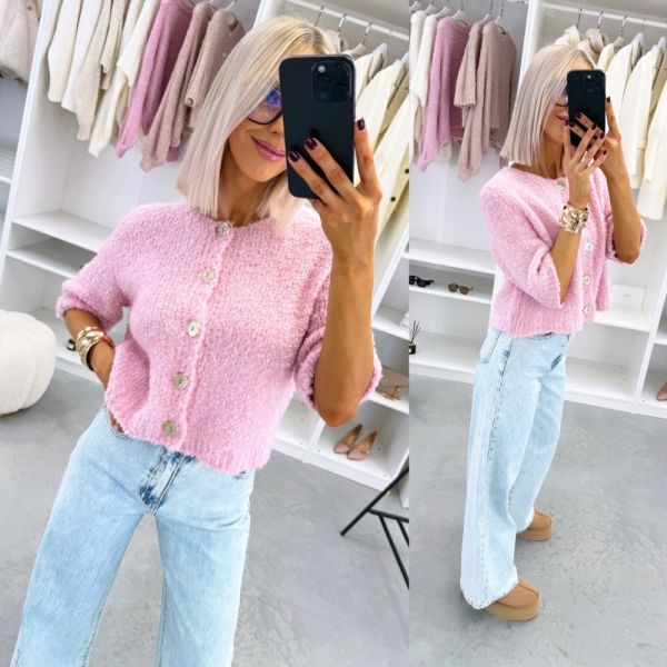 Pink Soft Cardigan With Gold-tone Buttons