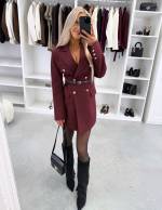 Brązowy Sukienka Marynarkowa Z Paskiem