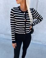 White Striped Buttoned Sweater