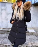 Black Long Winter Parka With Natural Fur And Waterproof Outer Layer