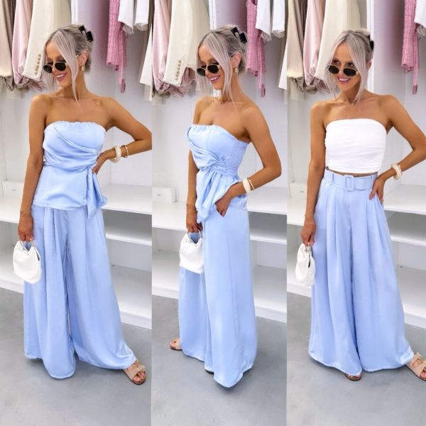 Blue Silky Two-piece Set