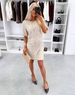 Серо-коричневый Платье с пайетками и драпировкой