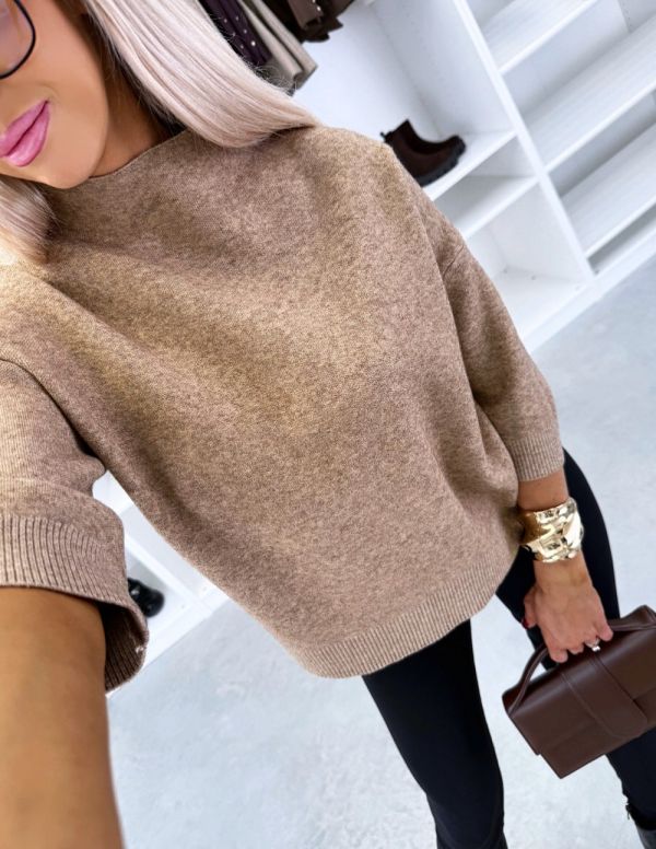 Karmelowy Wygodny Sweter Z Golfem