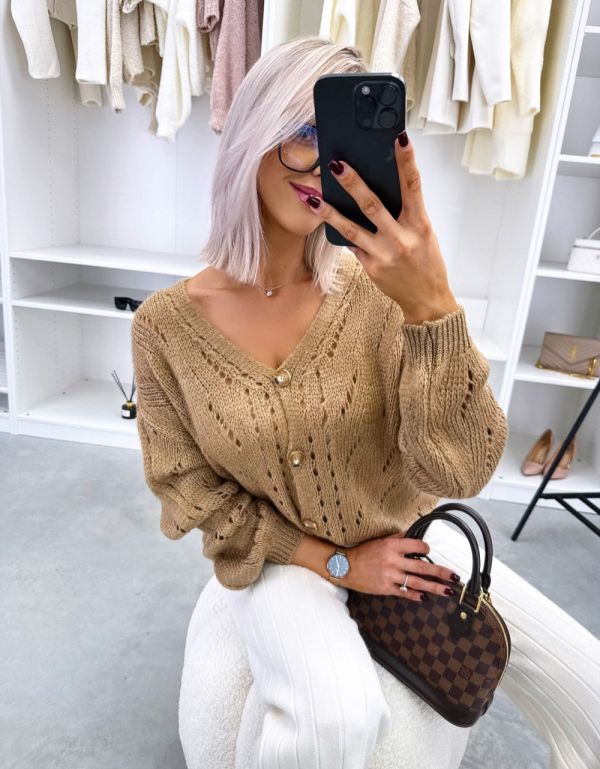 Camel Soft Knit Cardigan With Buttons