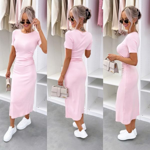 Pink Ruched-front Stretchy Casual Dress