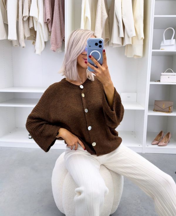 Brown Button-up Knit Cardigan