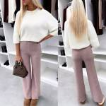 Светло-бежевый Мягкие и эластичные брюки прямого кроя