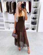 Brūns Elastīga Midi Kleita Ar Oderi