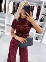 Brązowy Krótki Top Z Miękkimi Cekinami