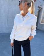 Taupe Comfortable Sweater With White Collar