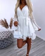 Белое Шифоновое платье с завязками посередине