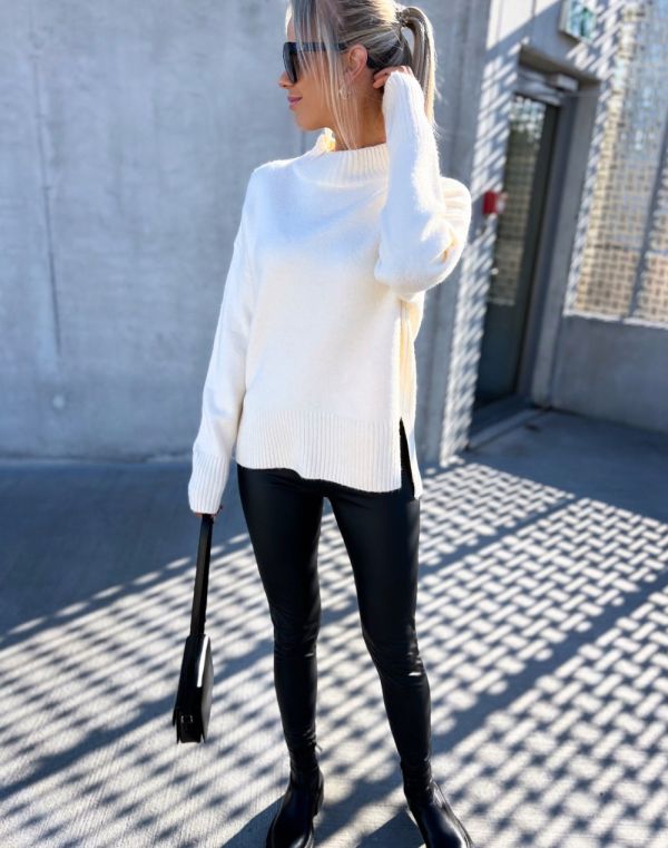 Light Beige Soft Sweater With Slit