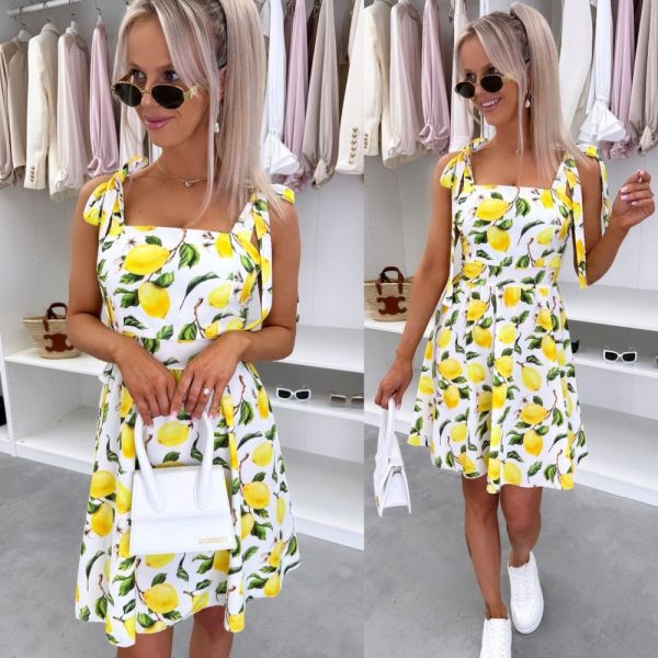 White Lemon Print Dress