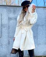 Beige Hooded Tie Winter Coat
