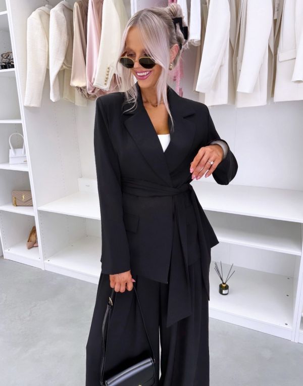 Black Tie-front Blazer Jacket