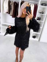 Черный Платье из мягкой ткани с драпировкой и пайетками