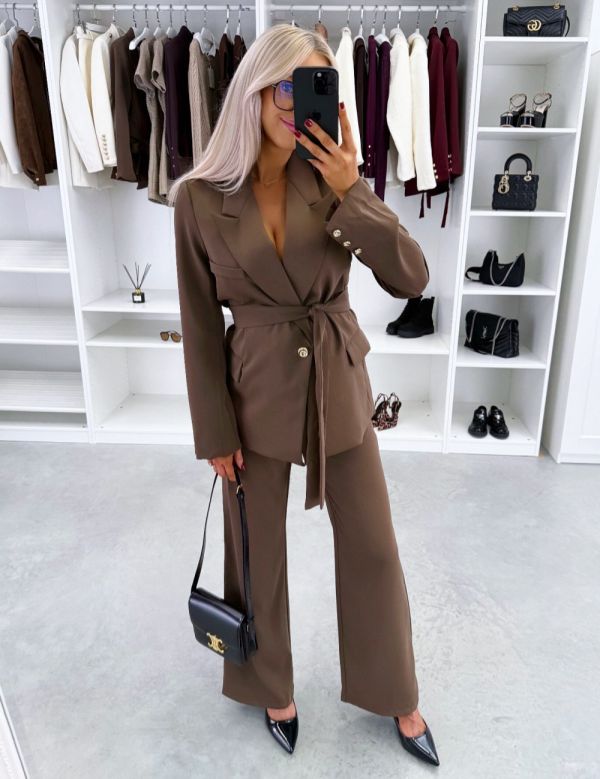 Brown Straight-cut Tailored Trousers