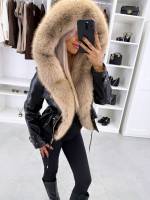 темно-красный Парка с регулируемой талией и роскошным искусственным мехом