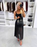 Brūns Elastīga Midi Kleita Ar Oderi