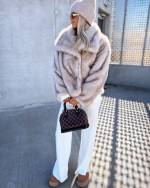 Light Beige Luxurious Short Fur Coat