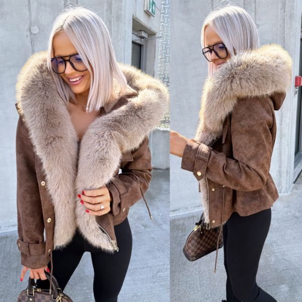 Camel Warm-lined Faux Fur Jacket