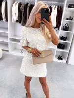 Серо-коричневый Платье с пайетками и драпировкой