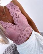 Зеленый Эластичный кружевной топ