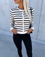 White Striped Buttoned Sweater