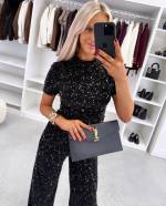 Brązowy Krótki Top Z Miękkimi Cekinami