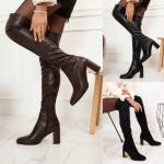 Черный Ботфорты на устойчивом каблуке