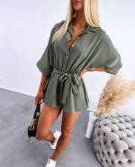 Khaki Keskelt Seotav Jumpsuit