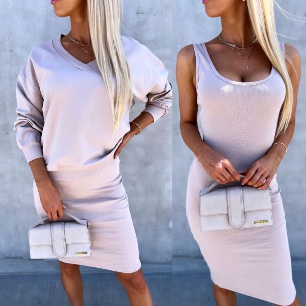 Beige Two-piece Casual Set