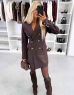 Brązowy Sukienka Marynarkowa Z Paskiem